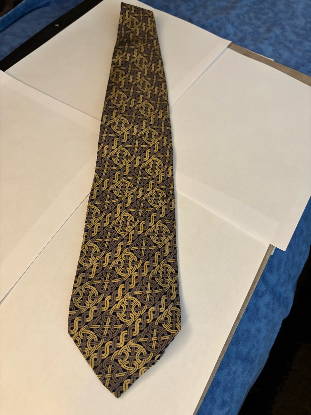 Croata Mens Patterned Silk Tie in Gold & Black-By Croata in Croatia tie inventor